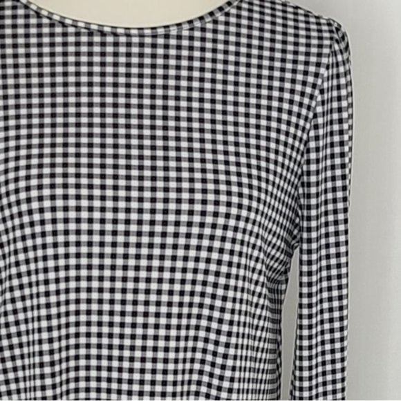 Ann Taylor Top M Gingham Plaid Blouse Black White Long Sleeve - Picture 4 of 8